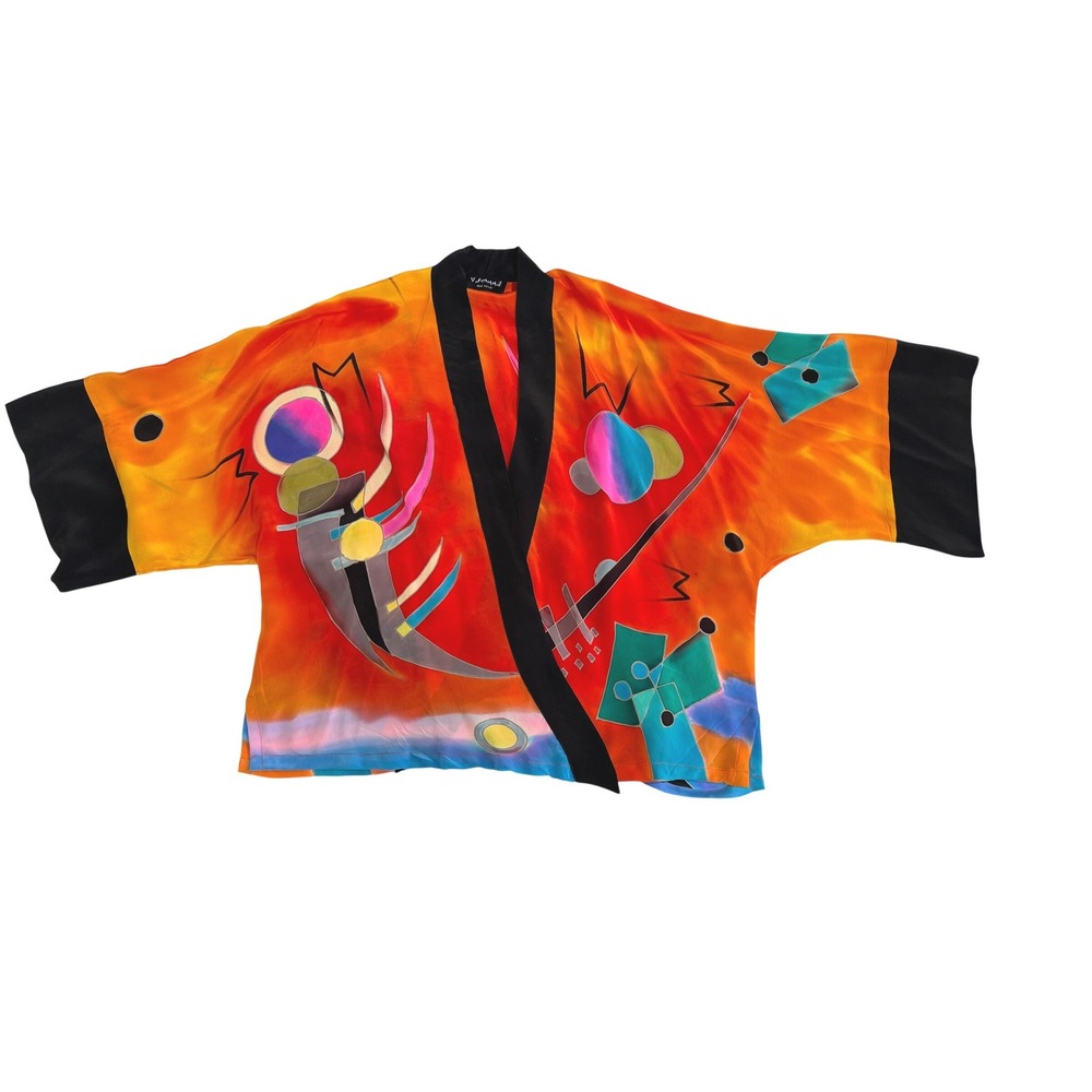 Dilemma Dhun Shroff Kimono Women OS Art to Wear Silk Hand Painted Abstract Art